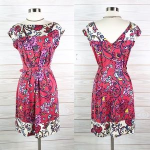 Lilly Pulitzer Dress Floral Boatneck Belted Sz XS